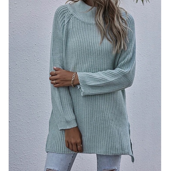 SOLD OUT Mint Mock Neck Split Seam Tunic Sweater - Picture 5 of 9